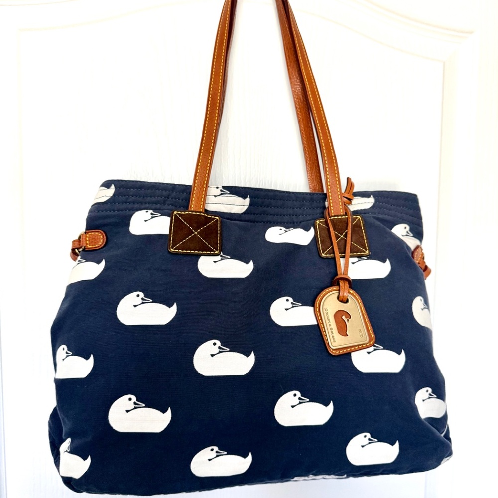 Dooney and Bourke Victoria Tote Navy with White Ducks